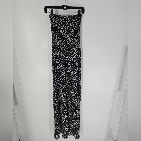 Fuzzi Black White Cheetah Print Strapless Rouched Jumpsuit M - Picture 5 of 9